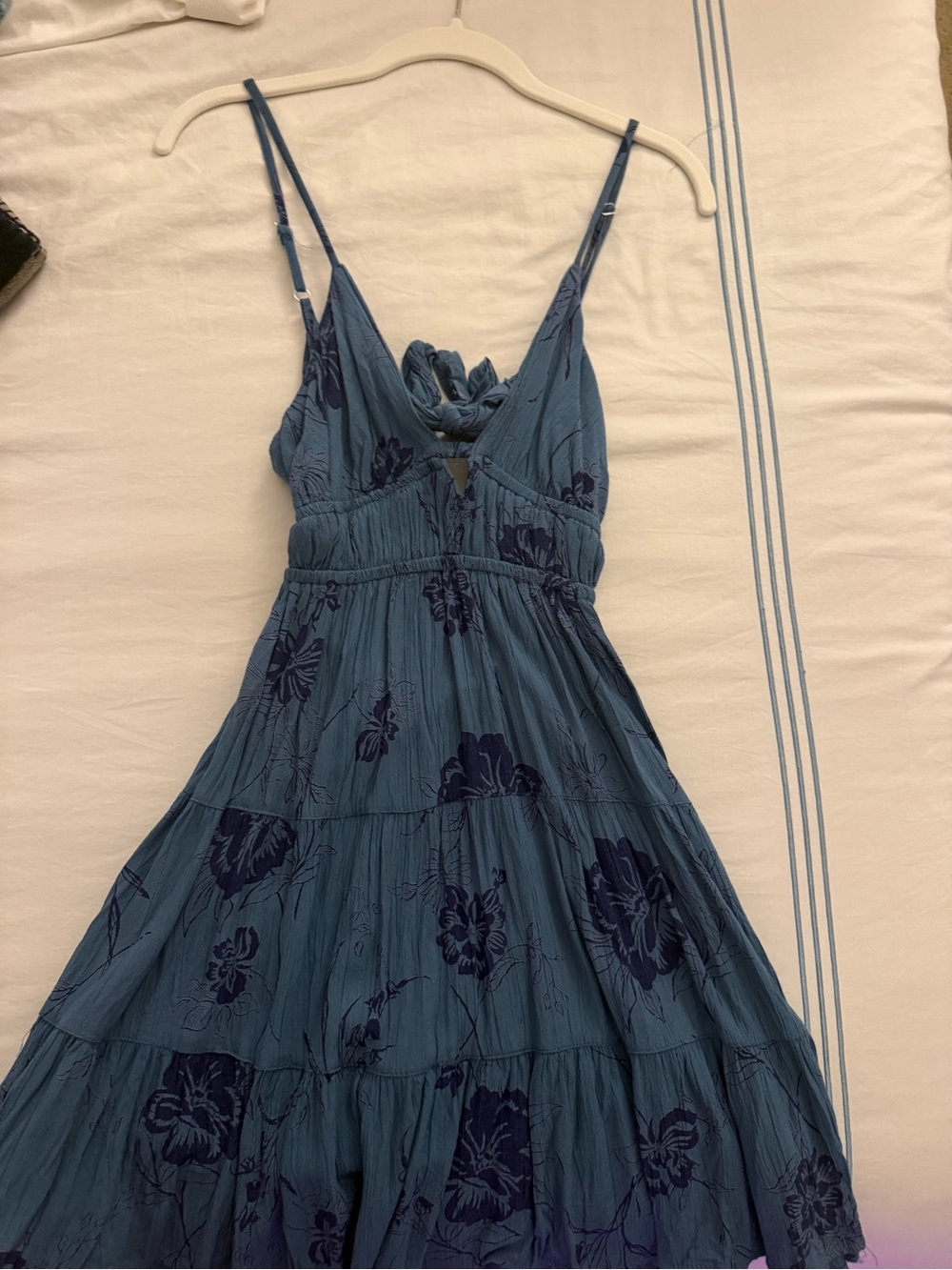 Blue Floral Spaghetti Strap Sundress